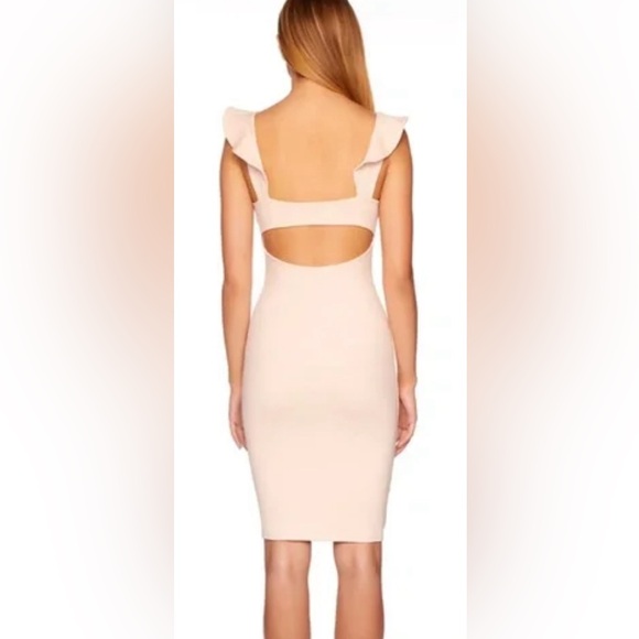 Susana Monaco Fitted Ruffle Strap Dress size LARGE NUDE - blush color - Picture 2 of 6